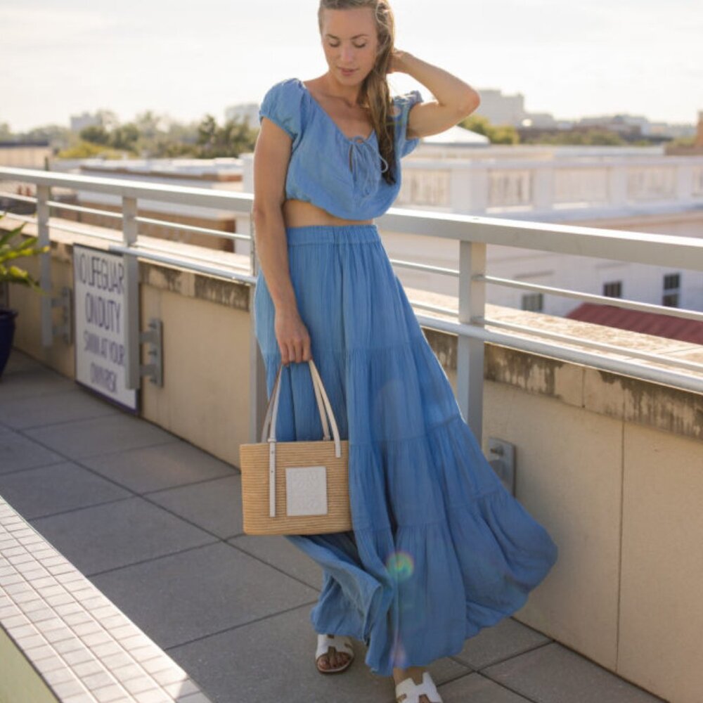 SUNDRY Tiered Maxi Skirt and Crop Top Set